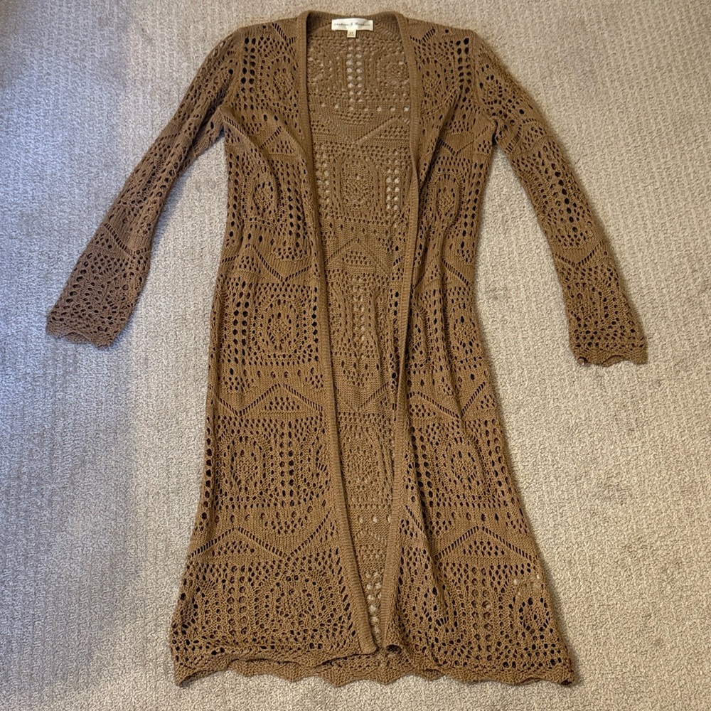 Brown Crochet Long Cardigan - Picture 1 of 5
